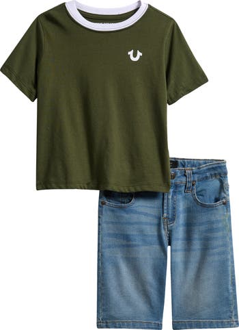 Logo Ringer T-Shirt & Denim Cargo Shorts