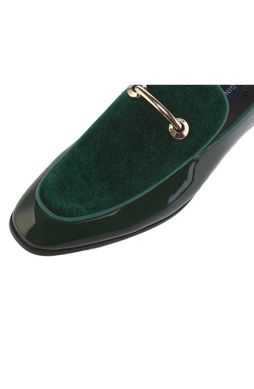 Gino Vitale Velvet & Patent Leather Bit Loafer In Green