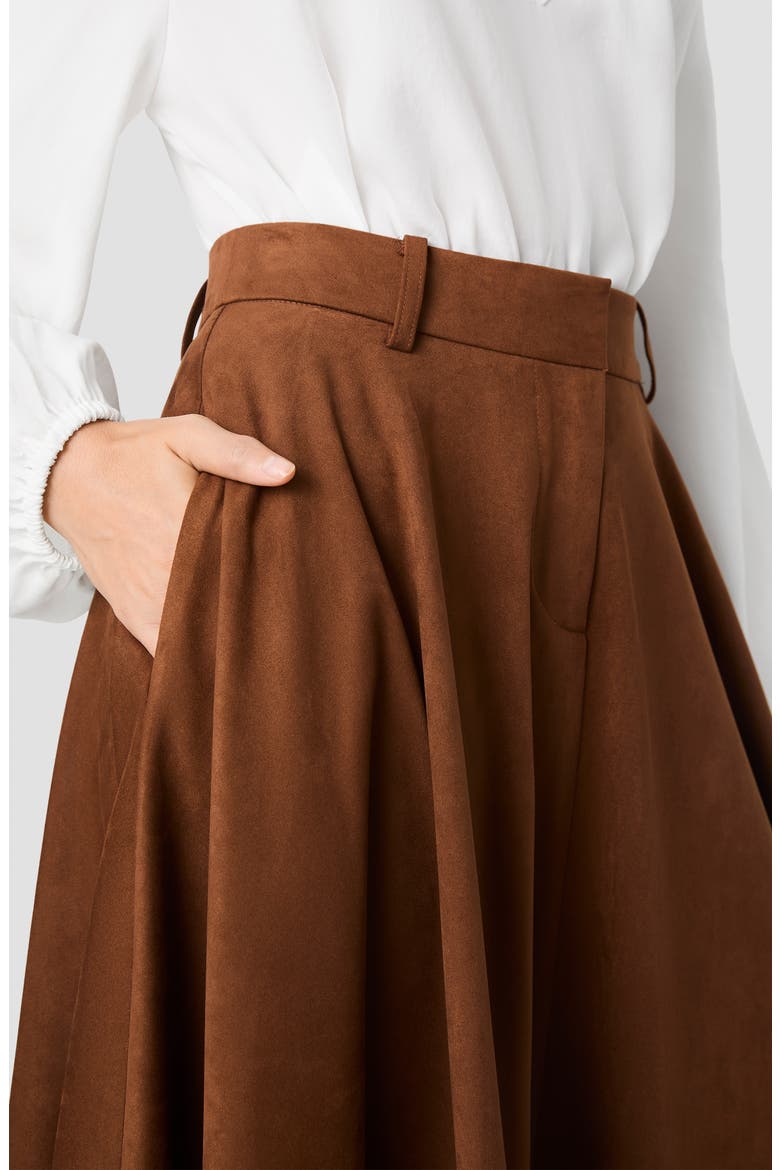 Sonja Faux Suede Flare Midi Skirt, Alternate, color, COGNAC CLAY