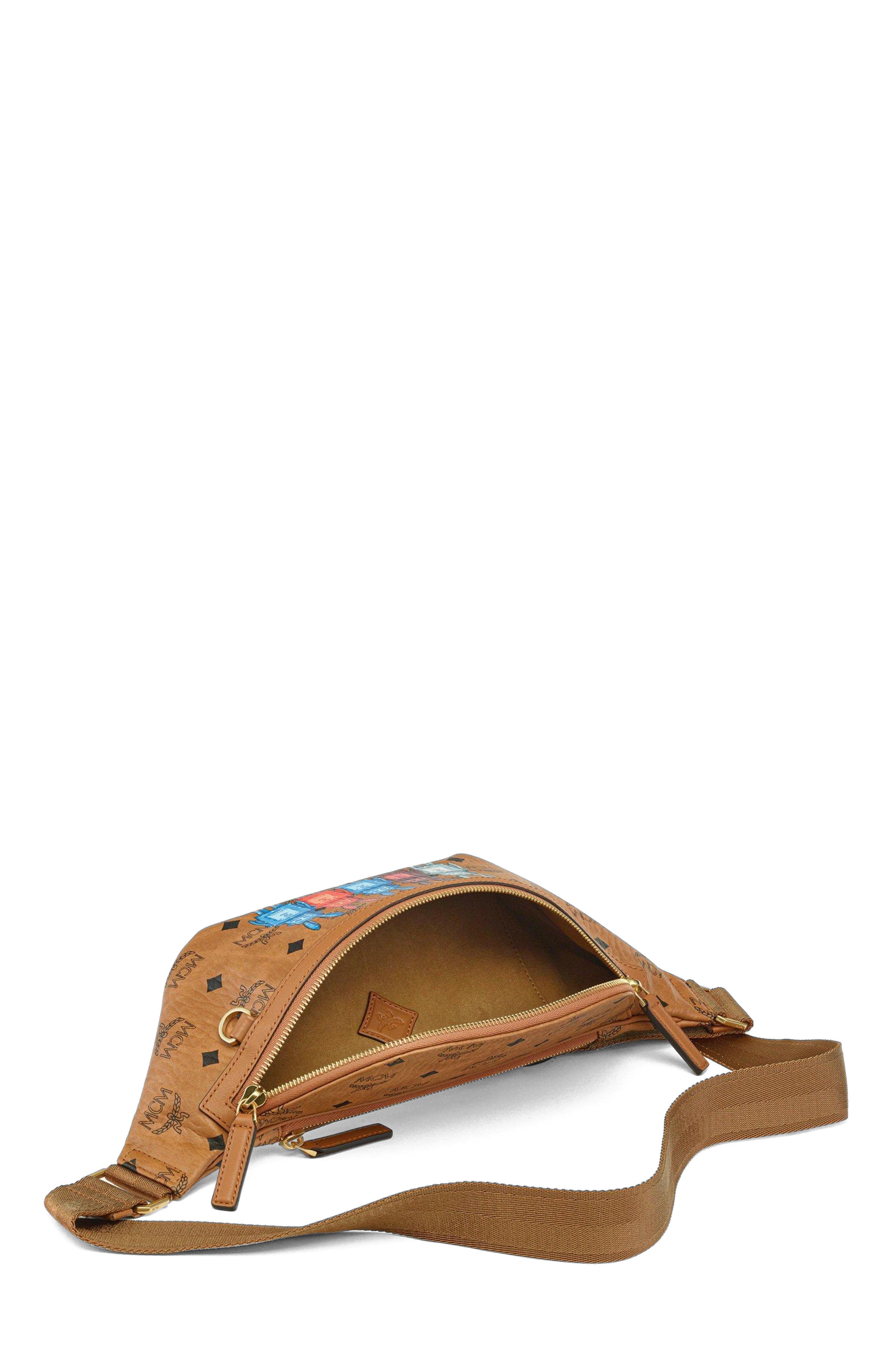 MCM Medium Fursten Belt Bag in Rabot Visetos, Alternate, color, Cognac