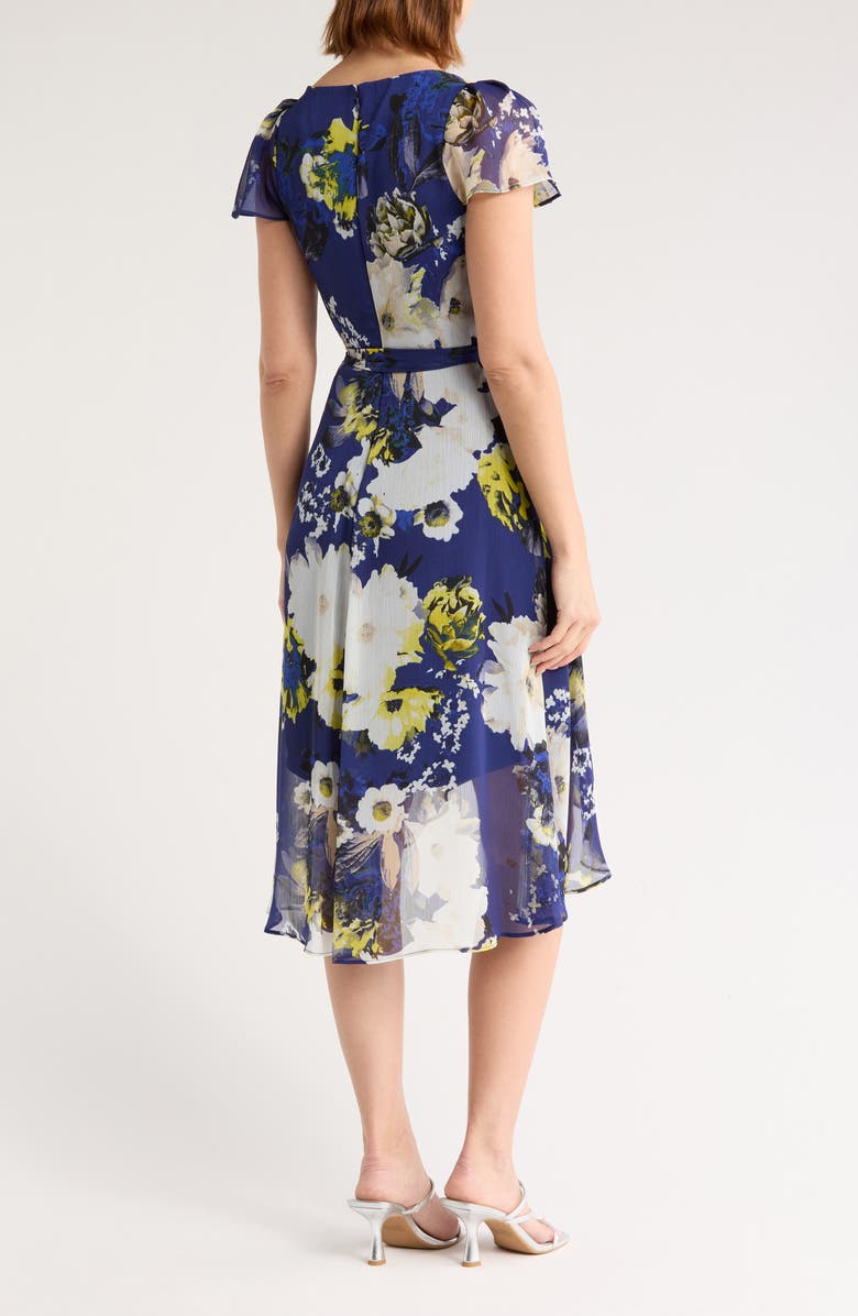DKNY Floral Flutter Sleeve Faux Wrap Midi Dress, Alternate, color,