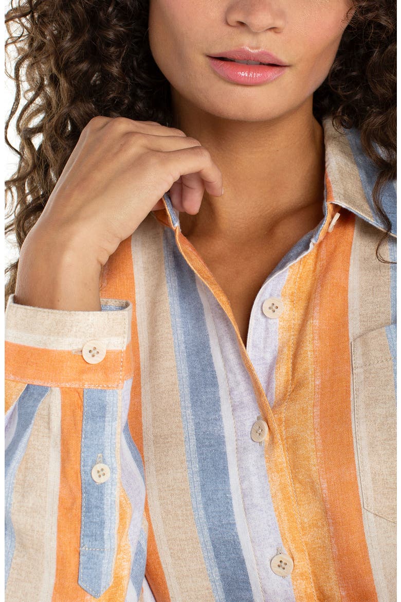 Relaxed Stripe Linen Blend Button-Up Shirt, Alternate, color, ORANGE MULTI STRIPE