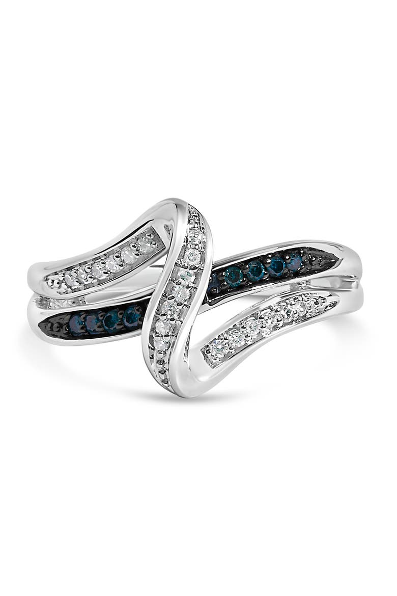 Sterling Silver 1/10 Cttw Blue and White Diamond Crossover Ring, Main, color, Silver