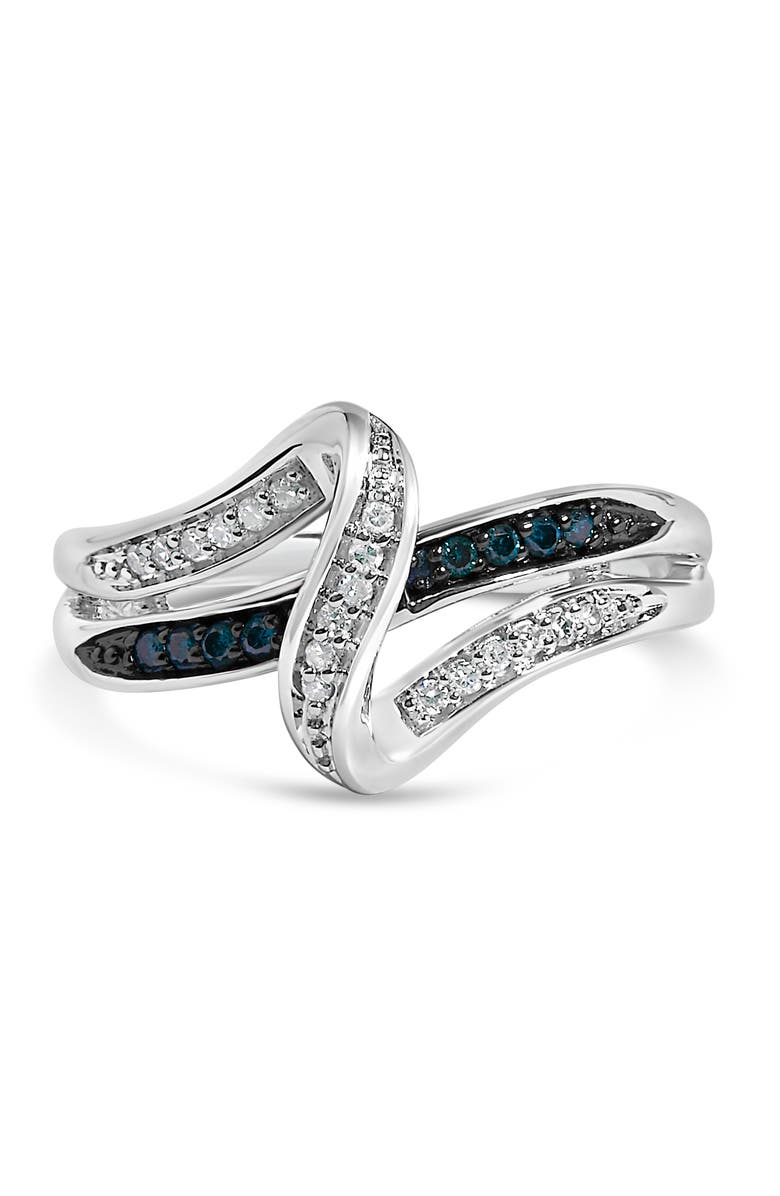 Haus of Brilliance Sterling Silver 1/10 Cttw Blue and White Diamond Crossover Ring, Main, color, Silver