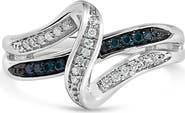 Haus of Brilliance Sterling Silver 1/10 Cttw Blue and White Diamond Crossover Ring