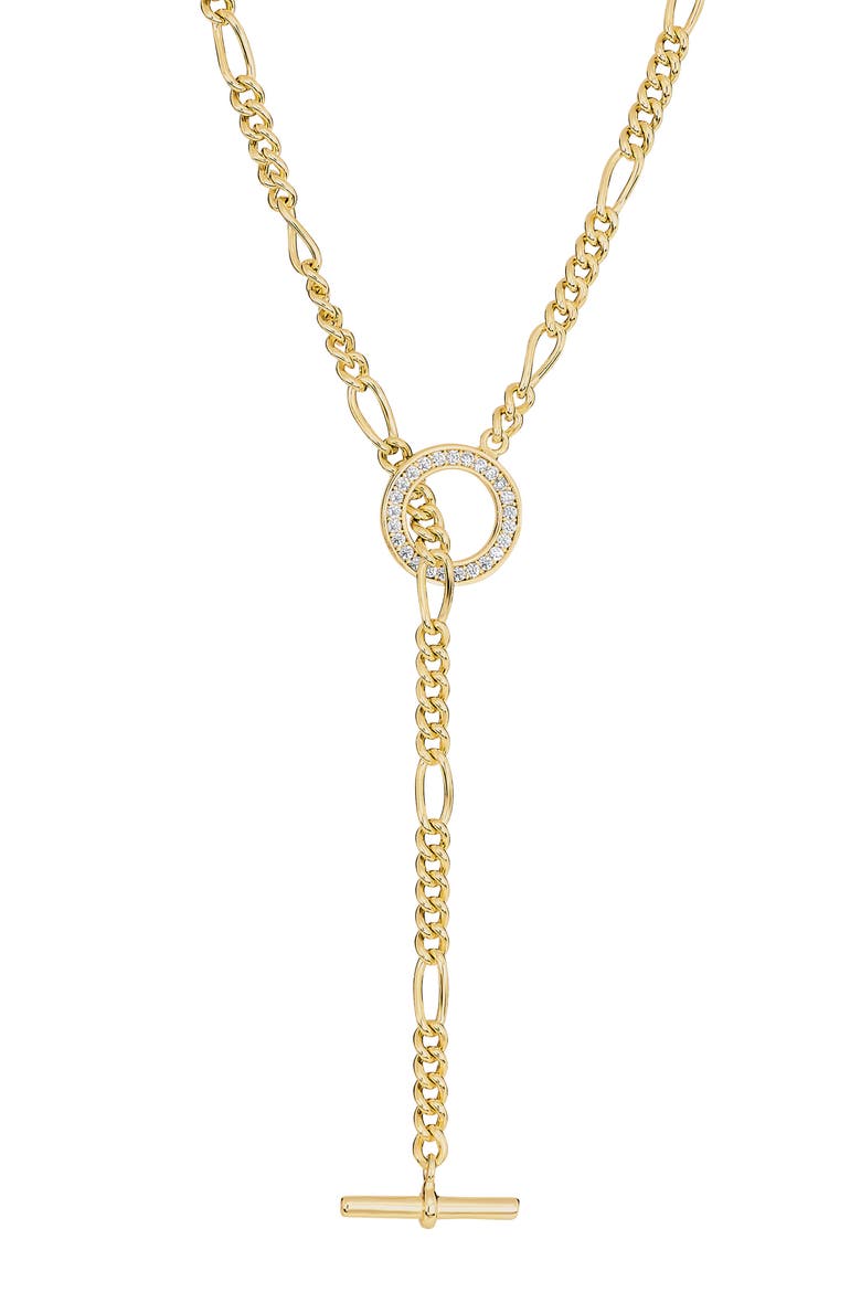 Pavé Toggle Figaro Chain Necklace, Main, color, GOLD