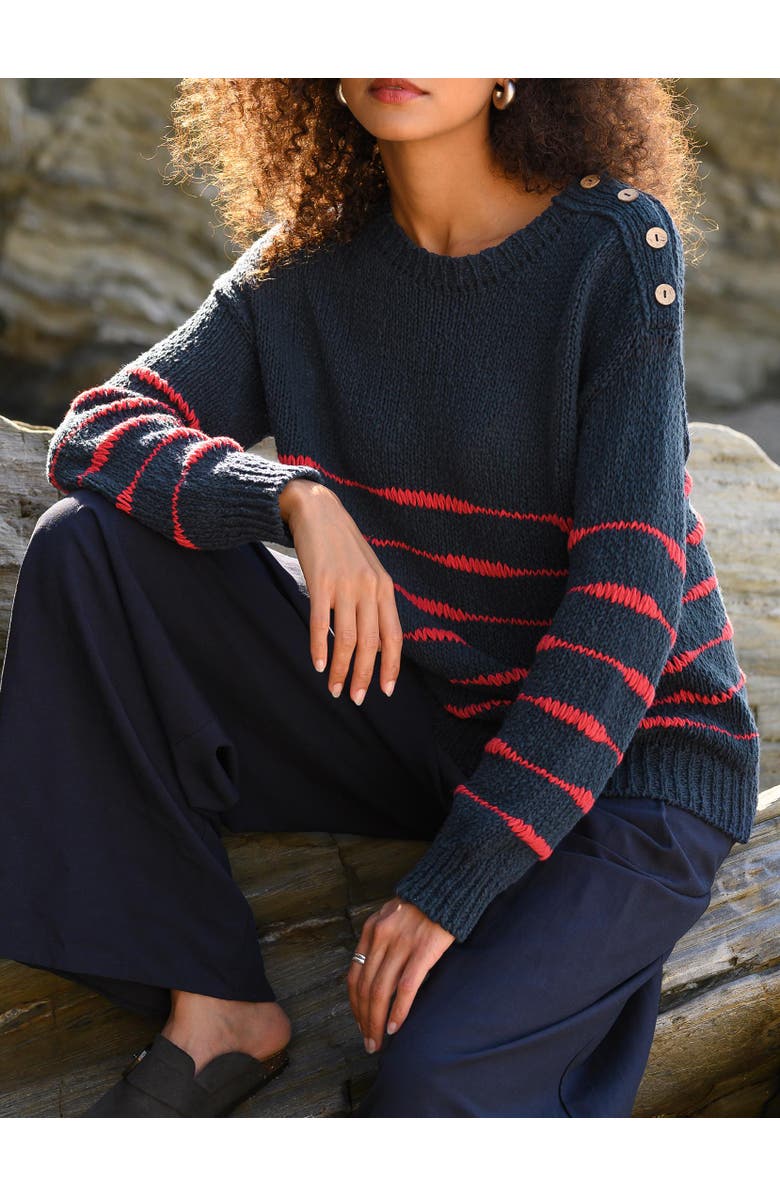 Celtic & Co. Drop Stitch Breton Sweater, Alternate, color, Navy / Red