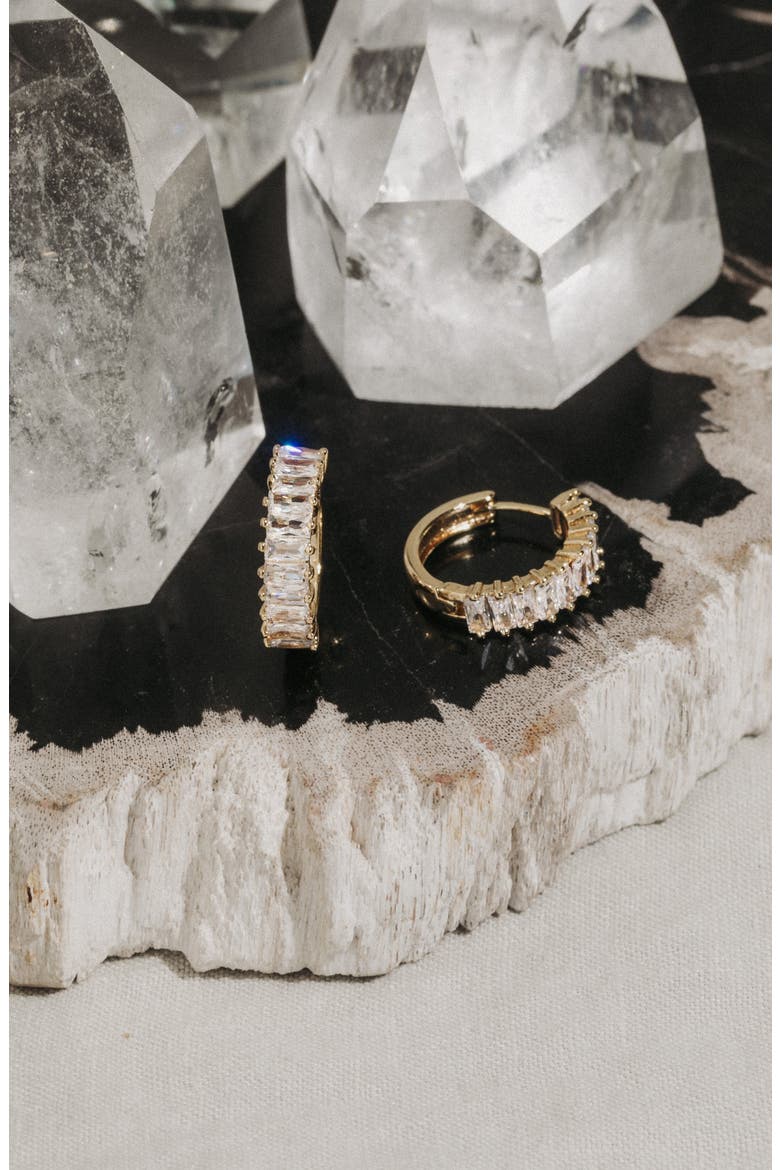 Antoinette Cubic Zirconia Huggie Hoop Earrings, Alternate, color, GOLD