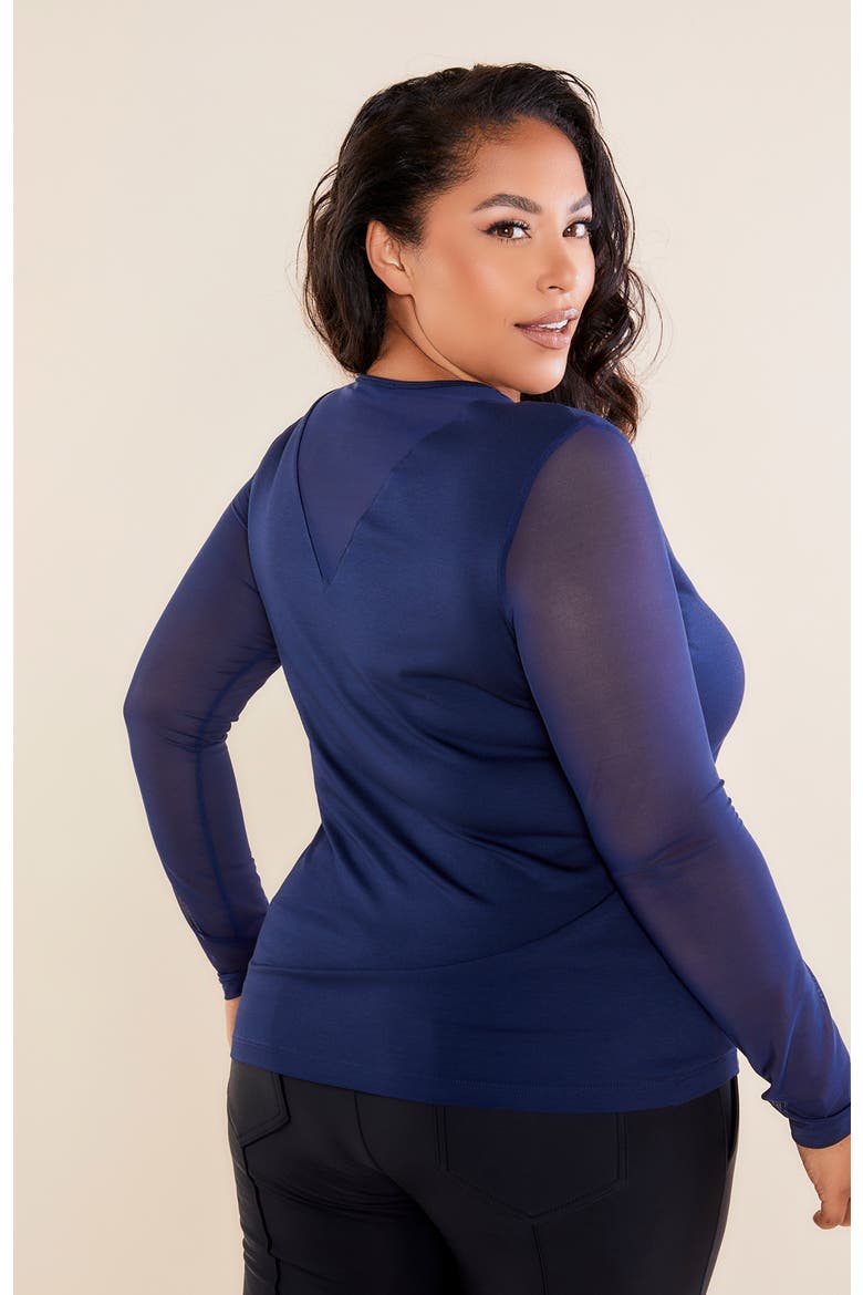 Kim Mesh-Sleeve Top in Pima Modal, Alternate, color, Navy