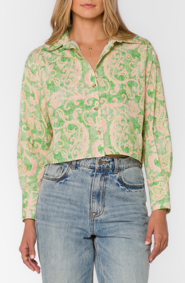 VELVET HEART Summerlyn Drop Shoulder Boxy Crop Cotton Button-Up Shirt, Main, color, Jacobean Floral