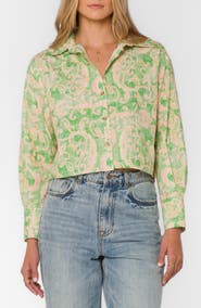 VELVET HEART Summerlyn Drop Shoulder Boxy Crop Cotton Button-Up Shirt
