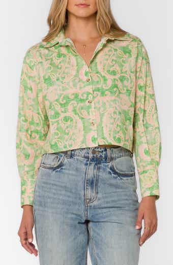 VELVET HEART Summerlyn Drop Shoulder Boxy Crop Cotton Button-Up Shirt