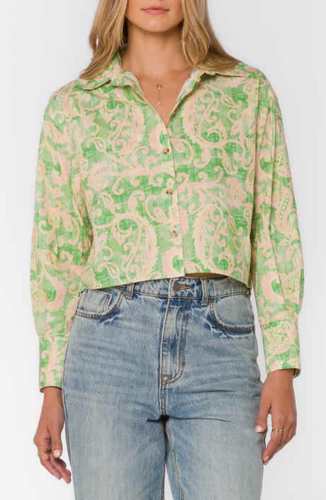 VELVET HEART Summerlyn Drop Shoulder Boxy Crop Cotton Button-Up Shirt