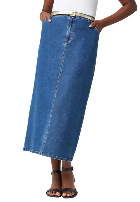 True Fit Stretch Denim Midi Skirt (Plus Available)