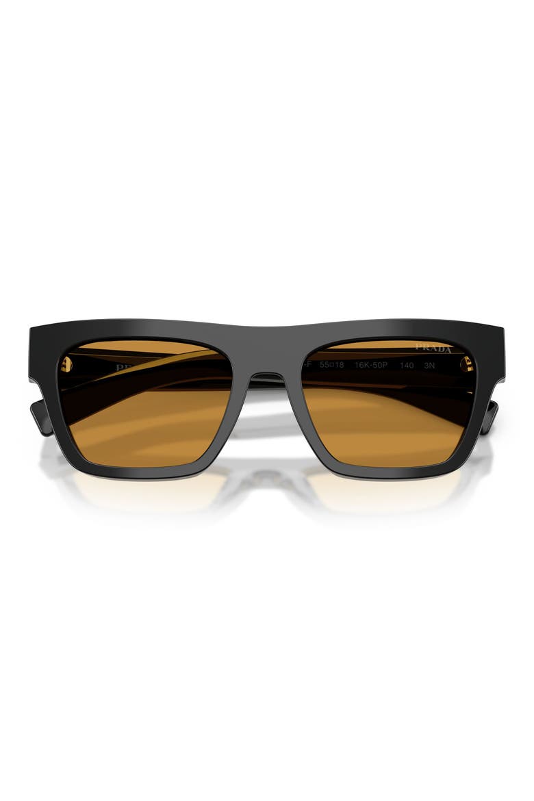 55mm Rectangular Sunglasses, Alternate, color, BLACK / DARK HONEY