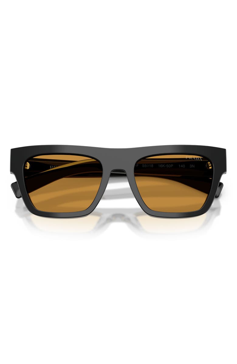 Prada 55mm Rectangular Sunglasses, Alternate, color, Black / Dark Honey