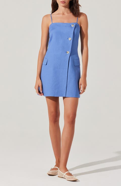 Azria Asymmetric Button Linen Blend Minidress