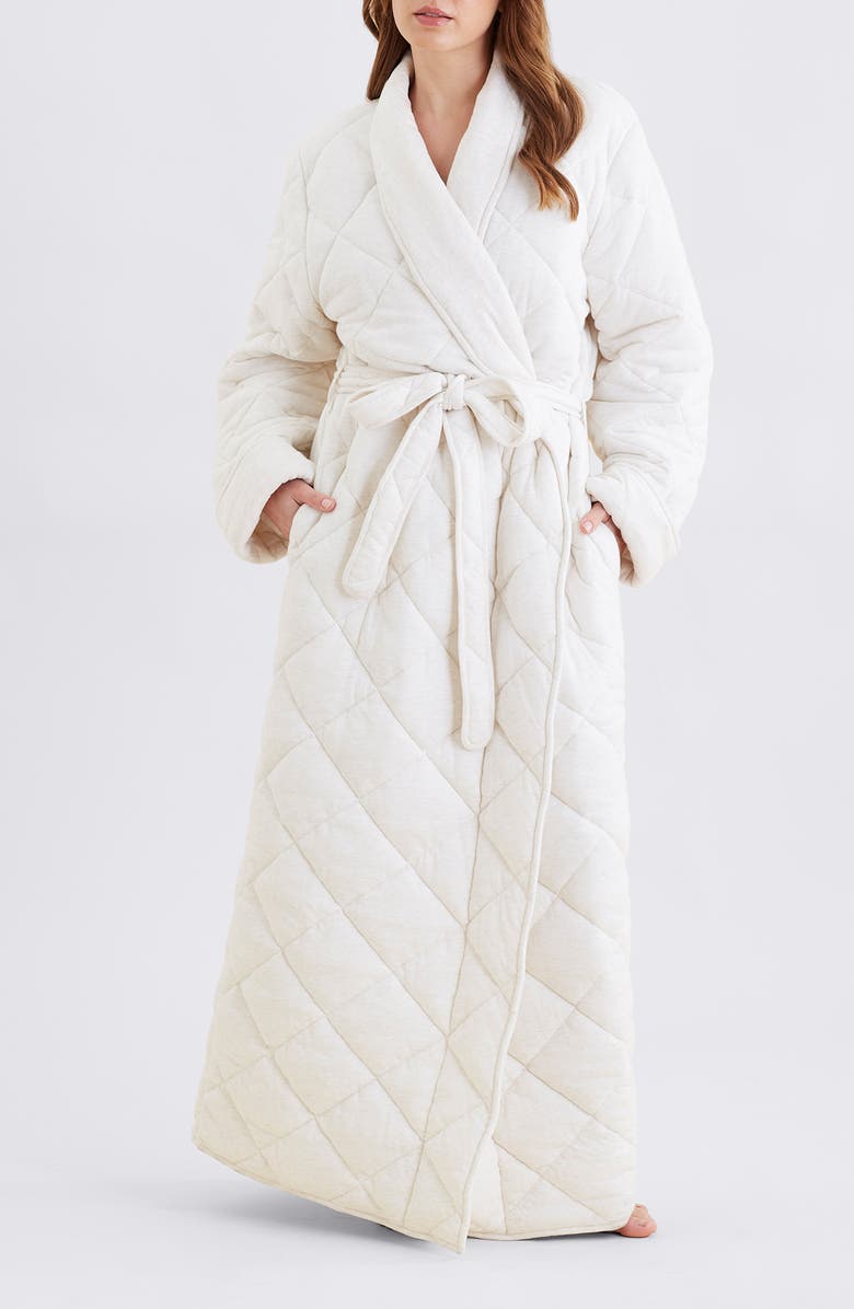 Papinelle Quilted Cotton Maxi Robe, Alternate, color, Ecru