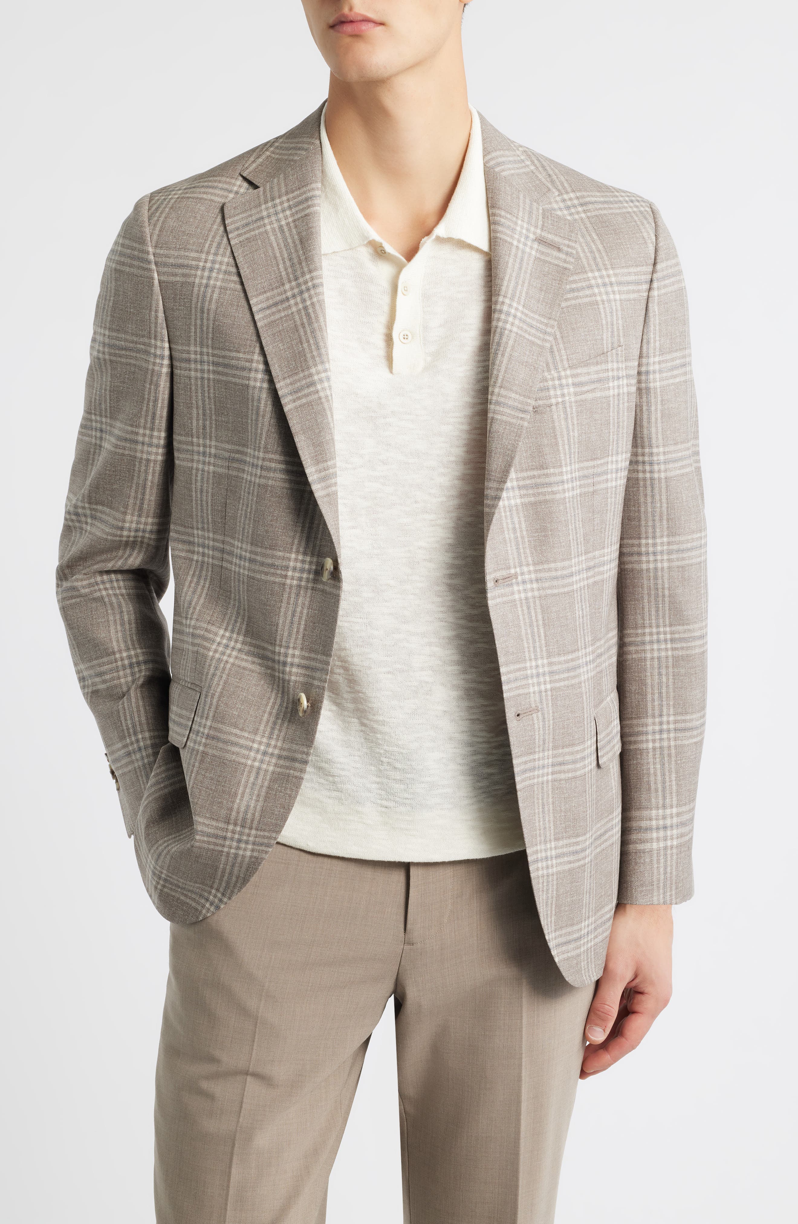Hyperlight Soft Tan Plaid Wool Sport Coat
