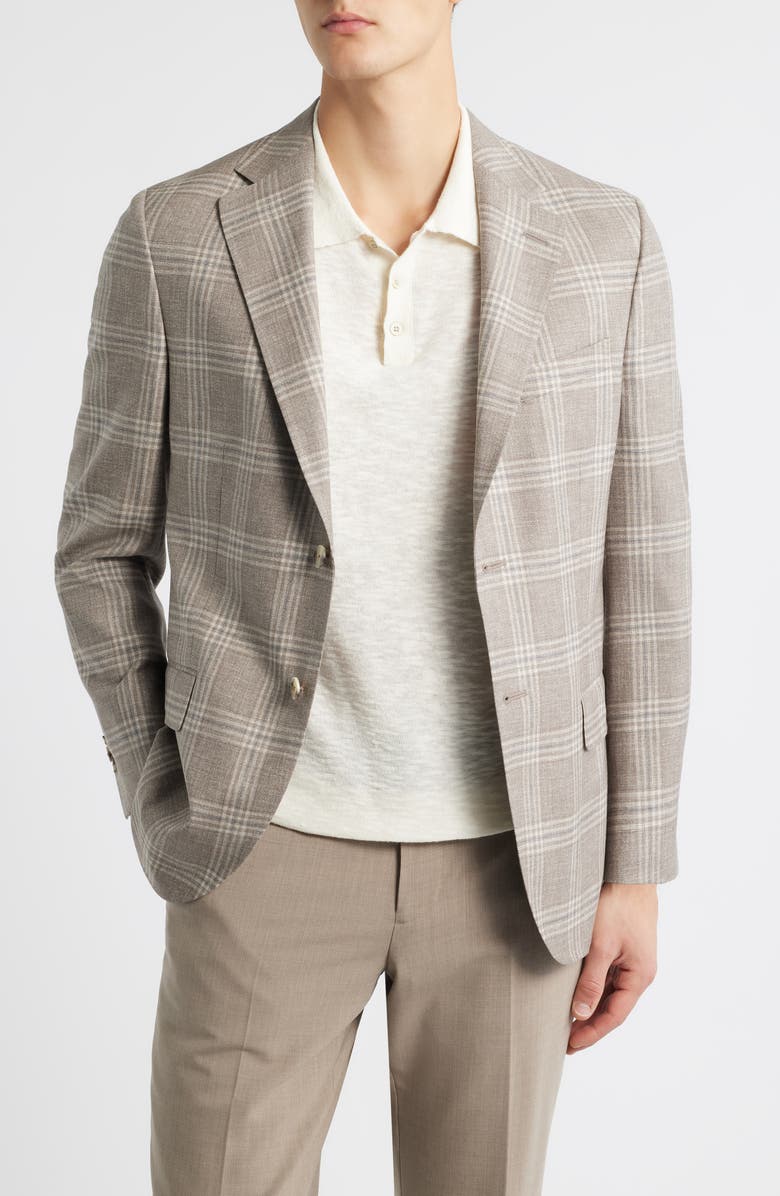 Peter Millar Hyperlight Soft Tan Plaid Wool Sport Coat, Main, color, Tan