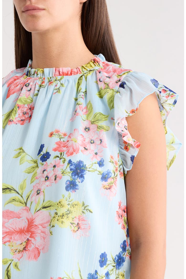 Missa Floral Veda Cap Sleeve Top, Alternate, color, BLUE-PINK