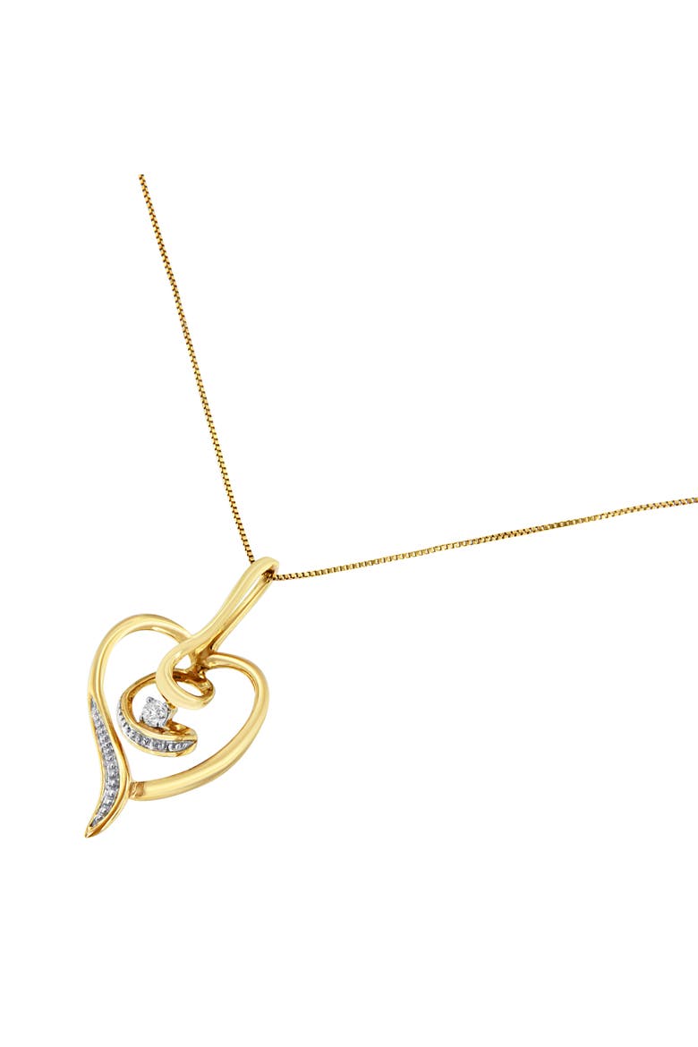 10K Yellow Gold .03 Cttw Diamond-Accented Diamond Swirl Open Heart Pendant Necklace, Alternate, color, Yellow