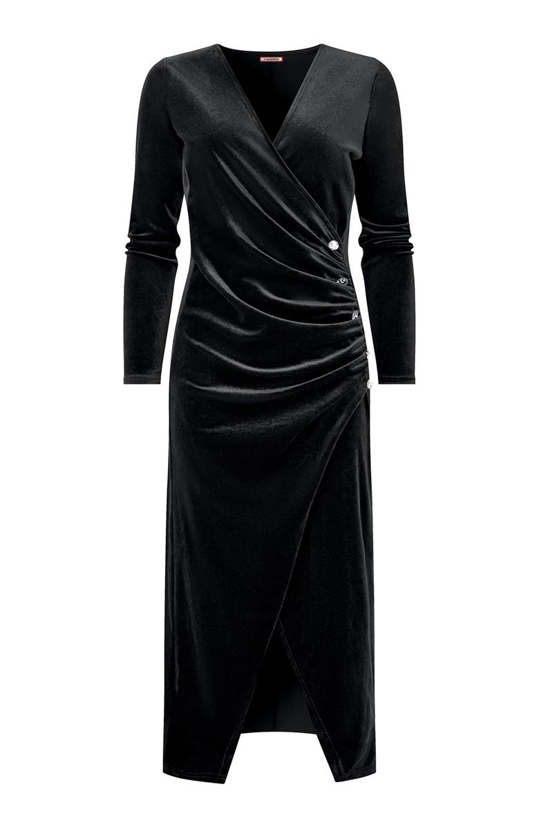 Joe Browns Velvet Faux Wrap Midi Dress, Alternate, color, Black