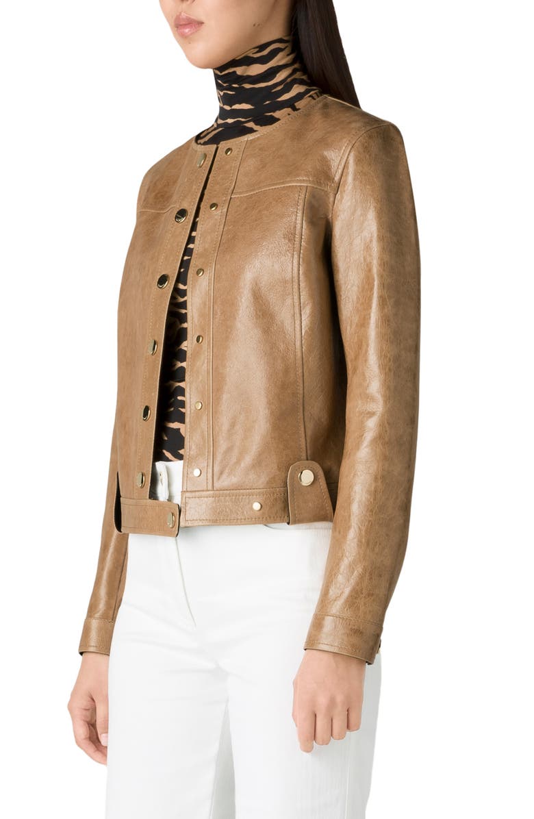 St. John Collection Snap Detail Leather Jacket, Alternate, color, 