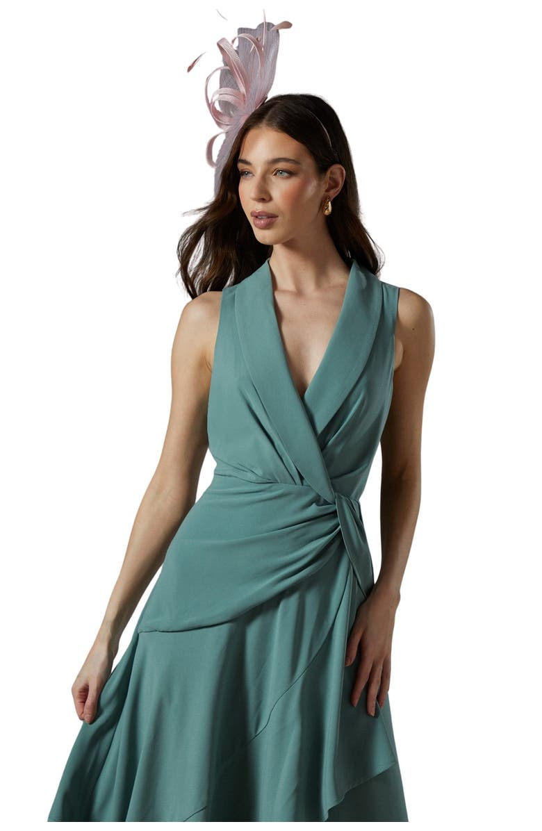 Coast Shawl Collar Ruffle Hem Midi Dress, Alternate, color, Sage