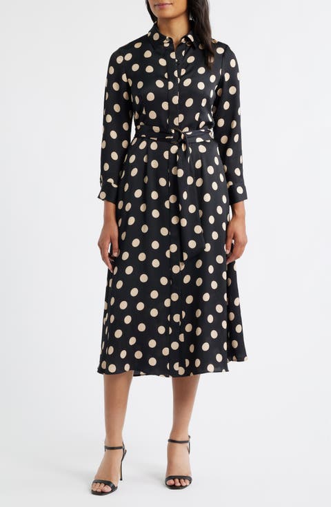 Polka Dot Long Sleeve Midi Shirtdress