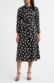 Julia Jordan Polka Dot Long Sleeve Midi Shirtdress