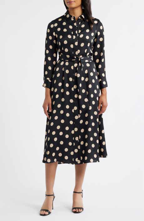 Julia Jordan Polka Dot Long Sleeve Midi Shirtdress