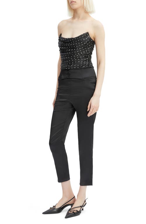 Bardot Blanca Polka Dot Satin Strapless Corset Top In Black Spot