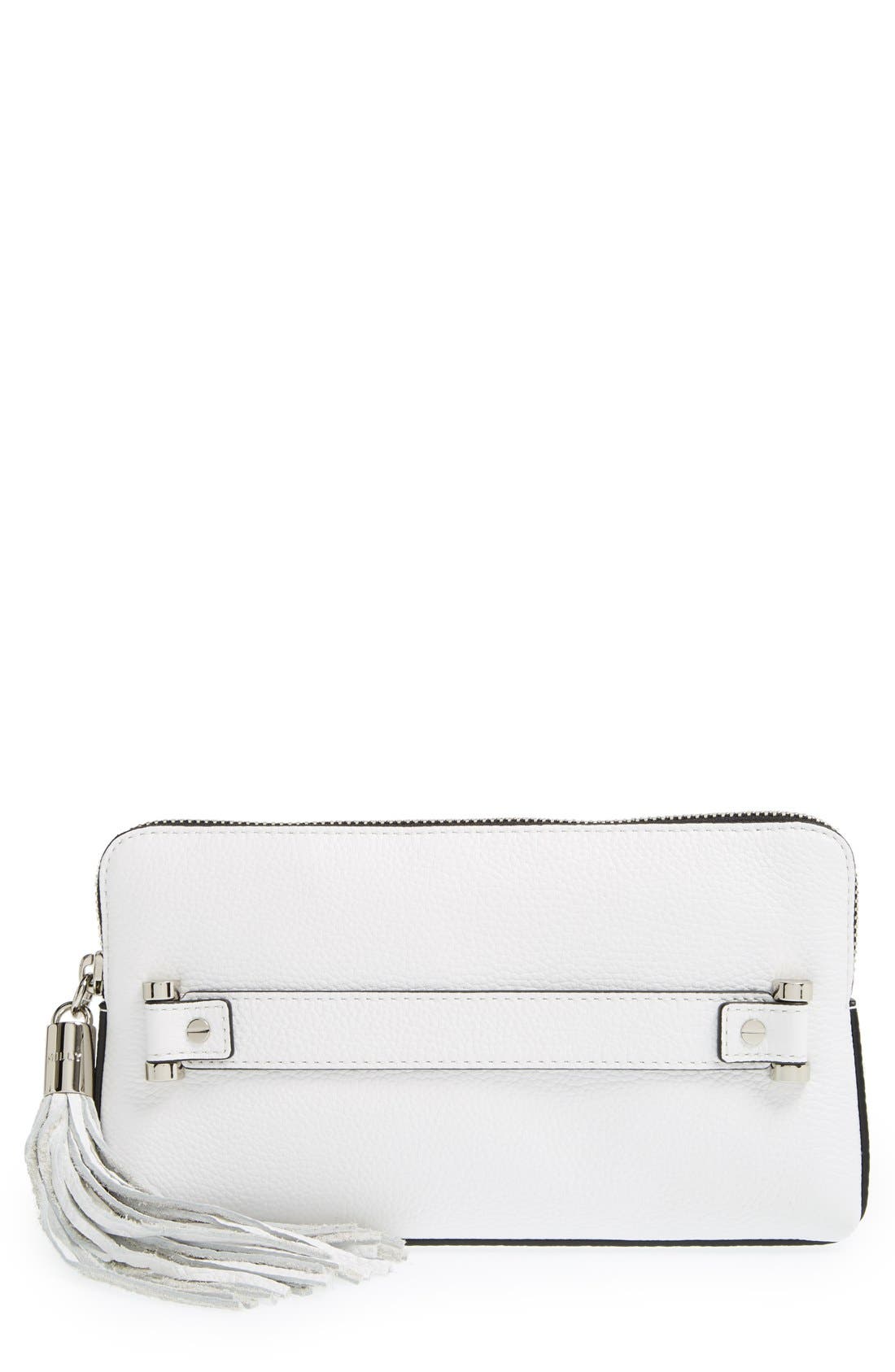 'Astor' Pebbled Leather Clutch, Main, color, WHITE
