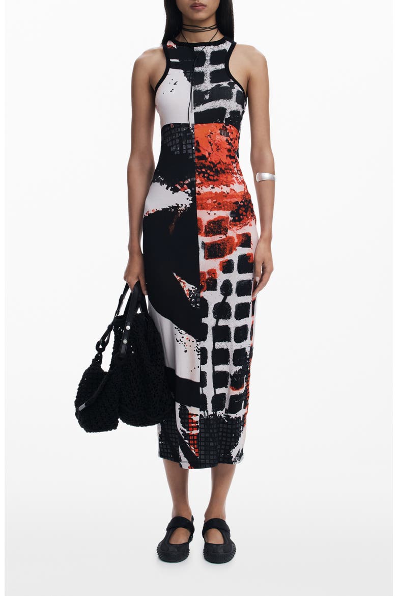 Print Racerback Maxi Dress, Main, color, BLACK