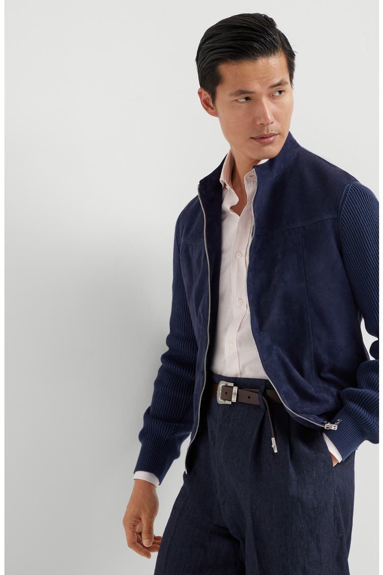Suede bomber jacket, Alternate, color, Night