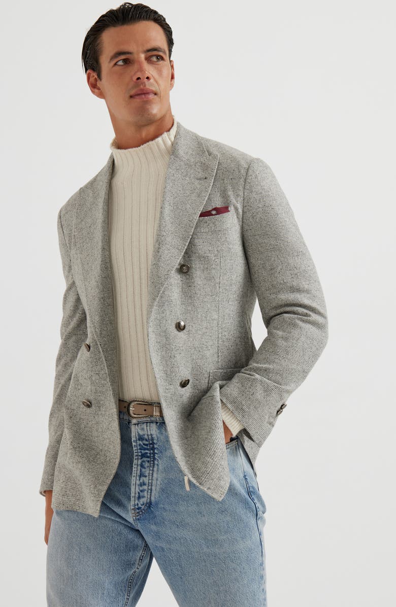 Brunello Cucinelli Prince of Wales deconstructed blazer, Alternate, color, Light Grey