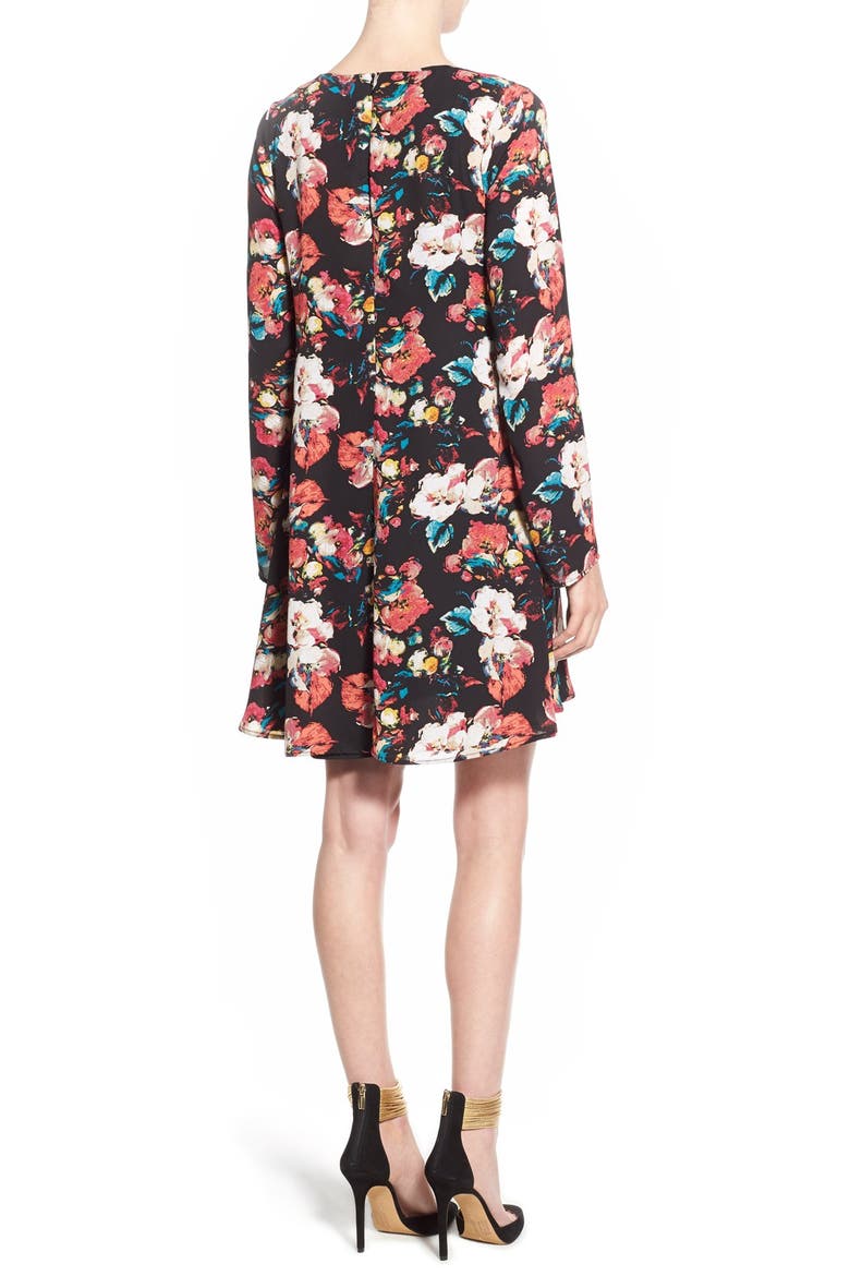 Floral Print Swing Dress, Alternate, color, BLACK PAINTED FLORAL