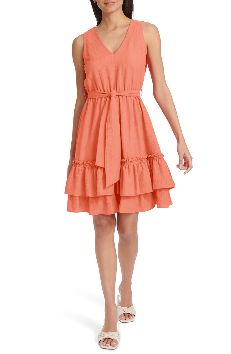 Calvin Klein Sleeveless Ruffle A-Line Dress, Main, color, 