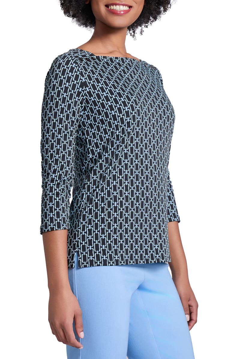 Jones New York Chain Print Button Accent Knit Top, Alternate, color, 