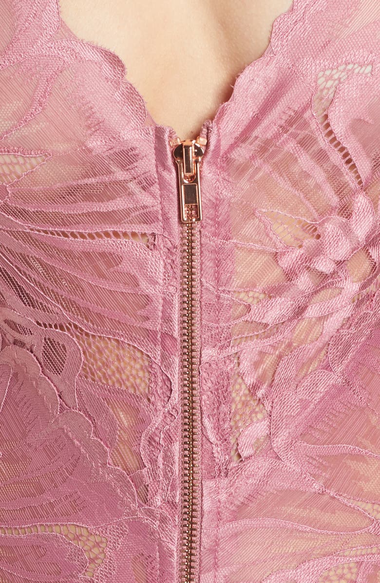 Oh La La Cheri Evette Front Zip Lace Teddy, Alternate, color, 