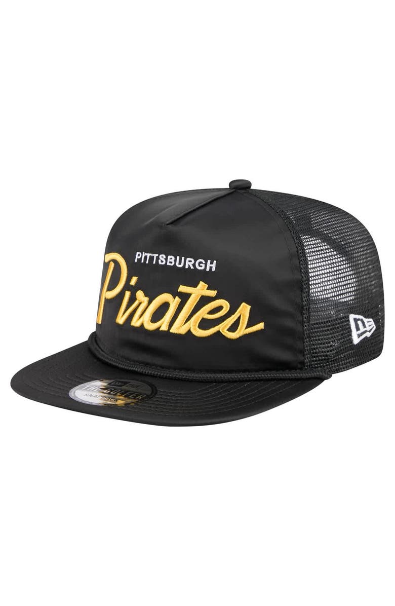 New Era Men's New Era Black Pittsburgh Pirates Retro Satin Script Golfer Adjustable Hat, Main, color, Black