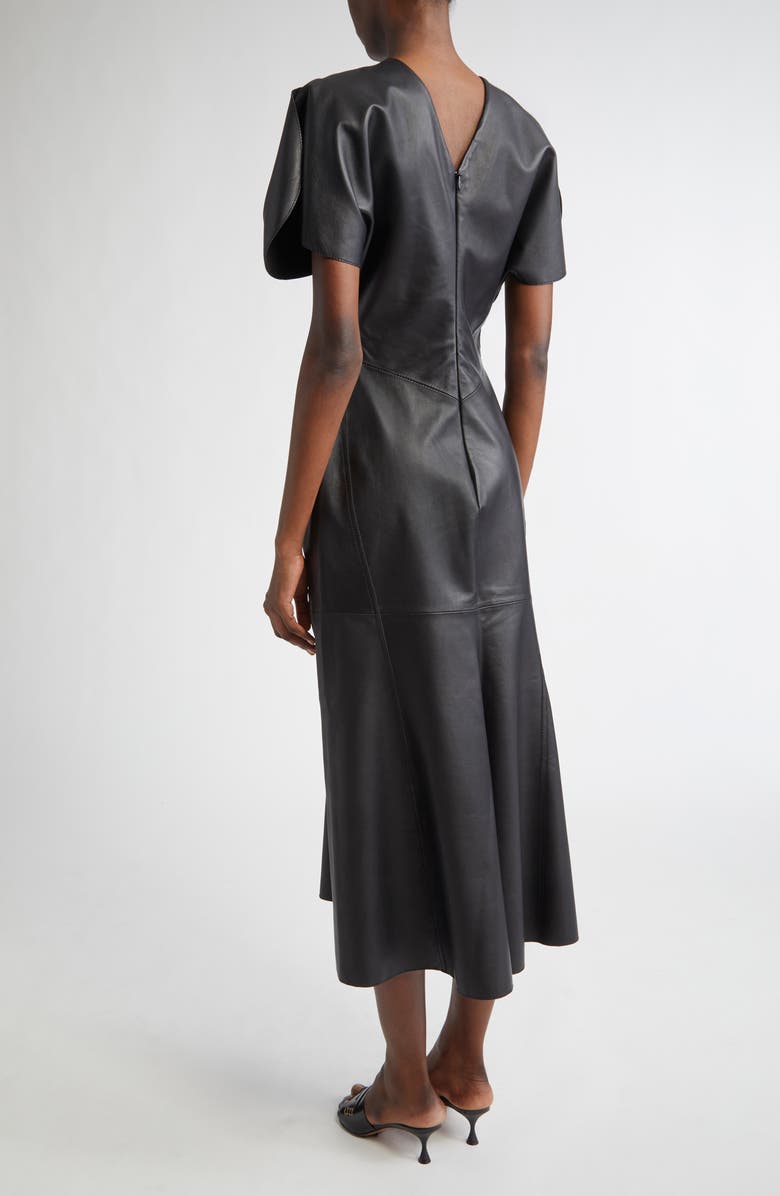 Victoria Beckham Gathered Waist Leather Midi Dress, Alternate, color,