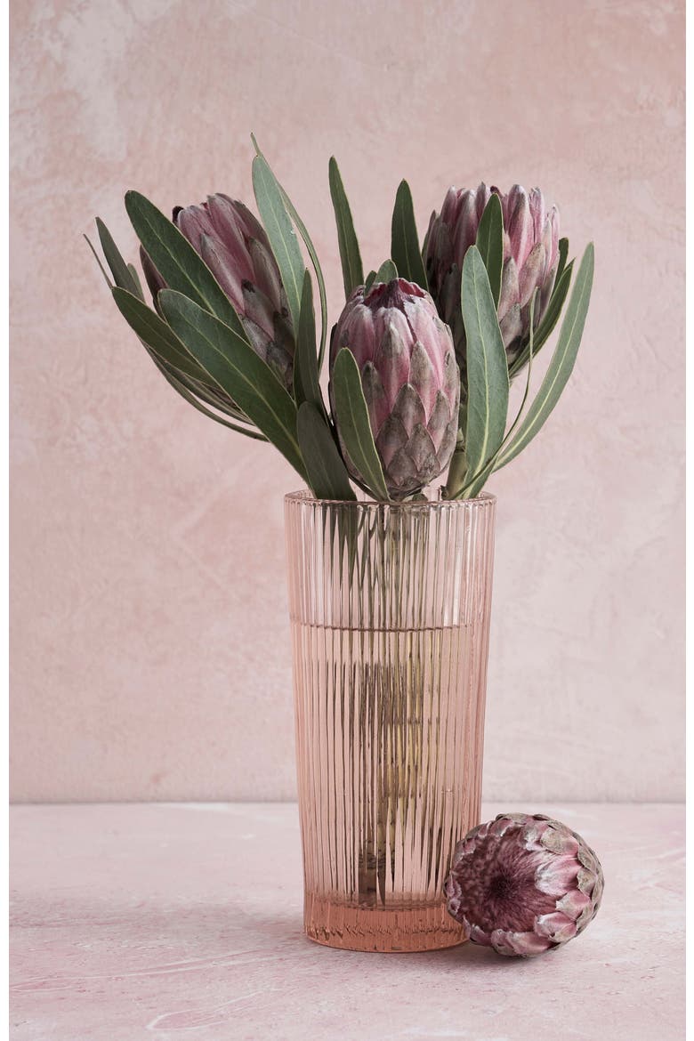 Pressed Pink Glass Column Vase, Main, color, Clear