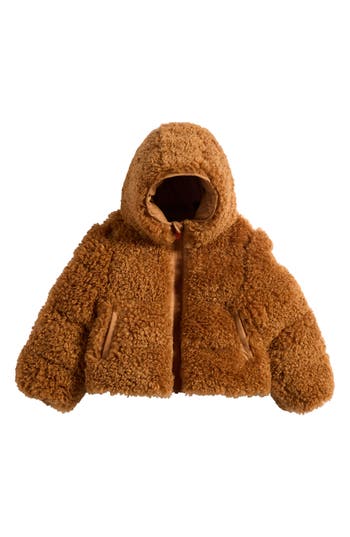 Save The Duck Kids' Kenda High Pile Fleece Hooded Jacket In Toffee Brown