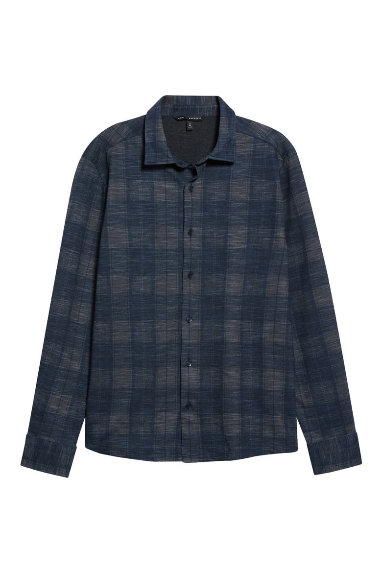 Meteor Plaid Knit Button-Up Shirt, Main, color, DARK INDIGO