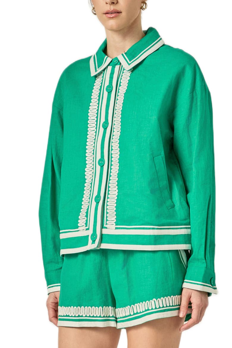 Embroidered Linen & Cotton Jacket, Alternate, color, KELLY GREEN