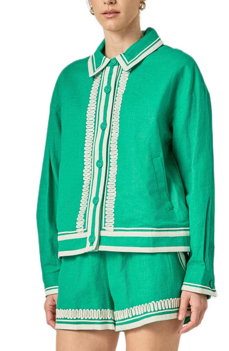 English Factory Embroidered Linen & Cotton Jacket, Alternate, color, Kelly Green