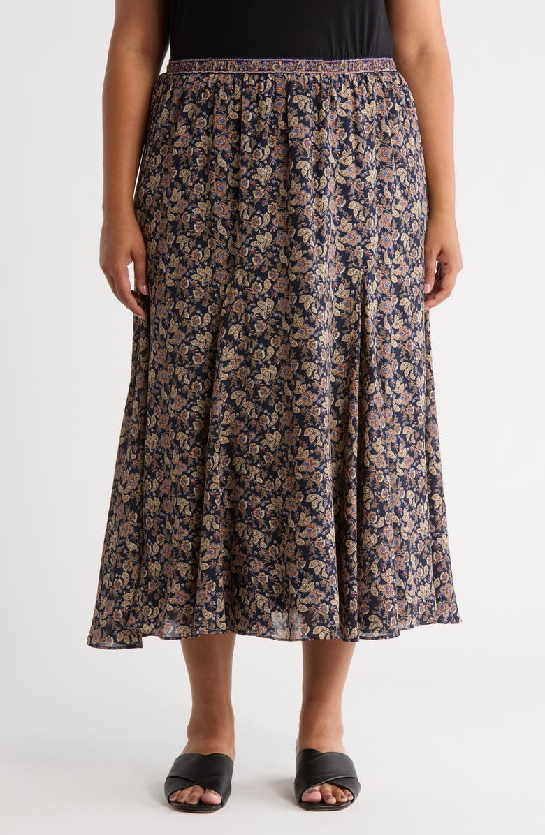 MAX STUDIO Maxi Skirt, Main, color, Navy Botanical Tapestry