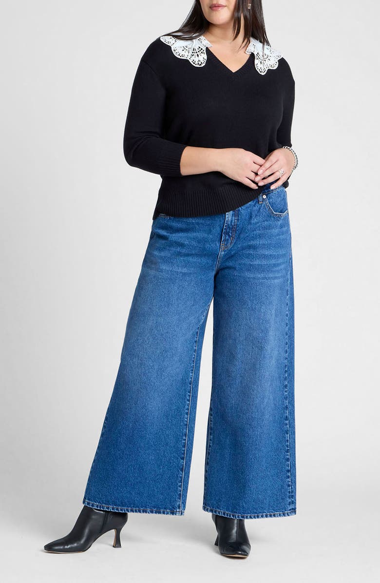 ELOQUII Scalloped Collar Sweater, Alternate, color,